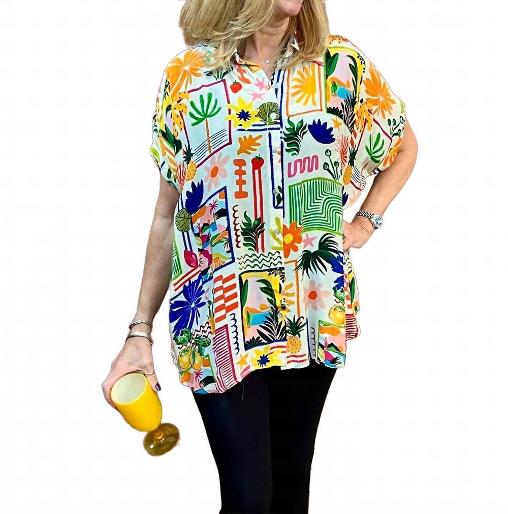 NEW SHANA APPAREL fruits short sleeve camp shirt in multi